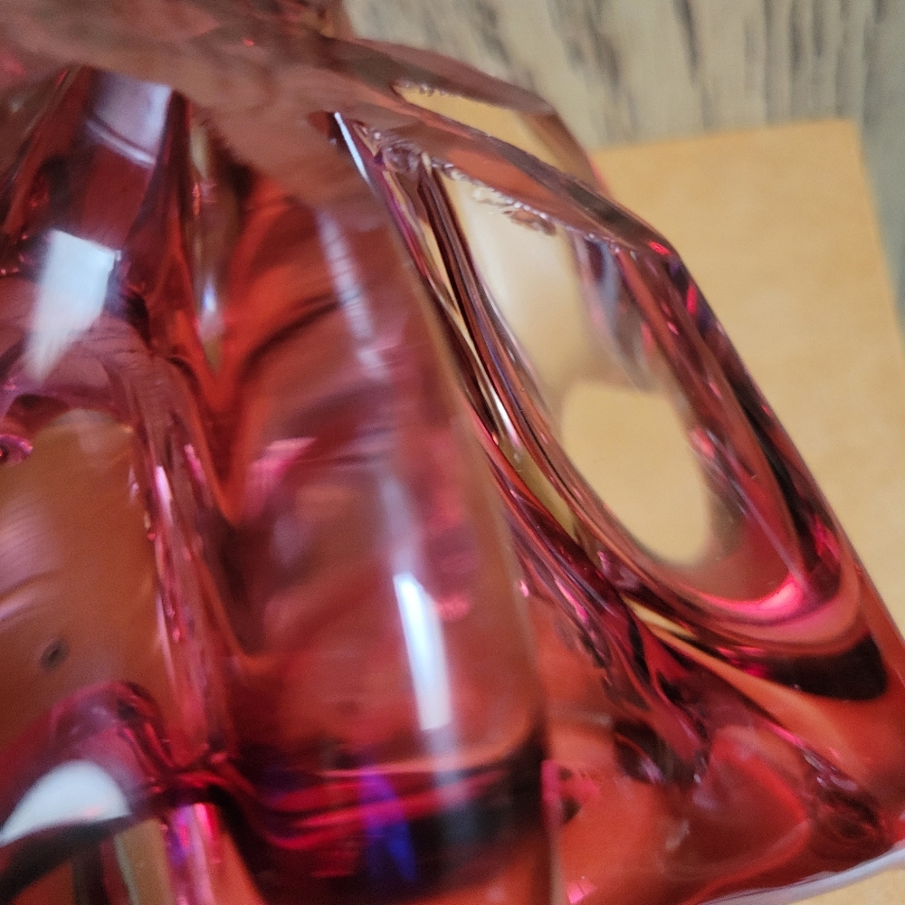 VTG MCM Murano Sommerso Art Glass Ashtray Bowl Square Cranberry Hand Blown RETRO - Picture 9 of 16